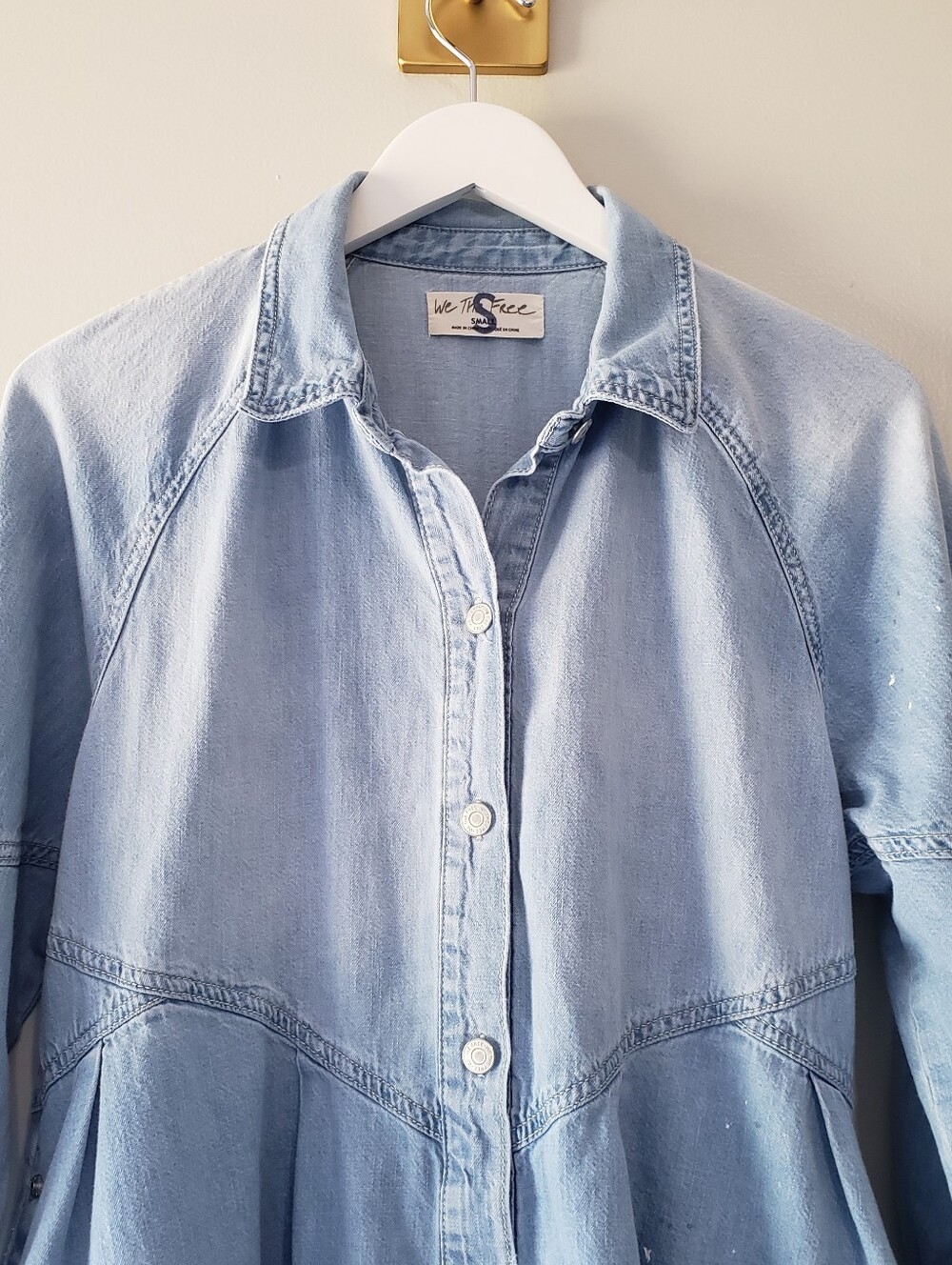 We The Free The Hannah Light Wash Denim Button Front Mini Shirtdress Women Small - Picture 2 of 14